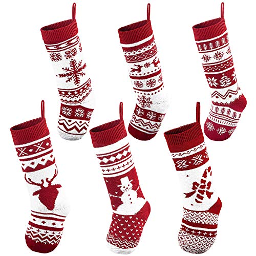 JOYIN 6 Pack 18&#x22; Knit Christmas Stockings, Large Rustic Yarn Xmas Stockings for Family Holiday Decorations