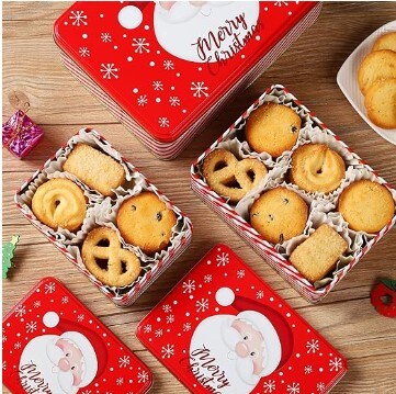 Cookie Tins Square Storage Tins for Christmas Gift Giving, 3 Pack - Large, Medium, and Small Sizes