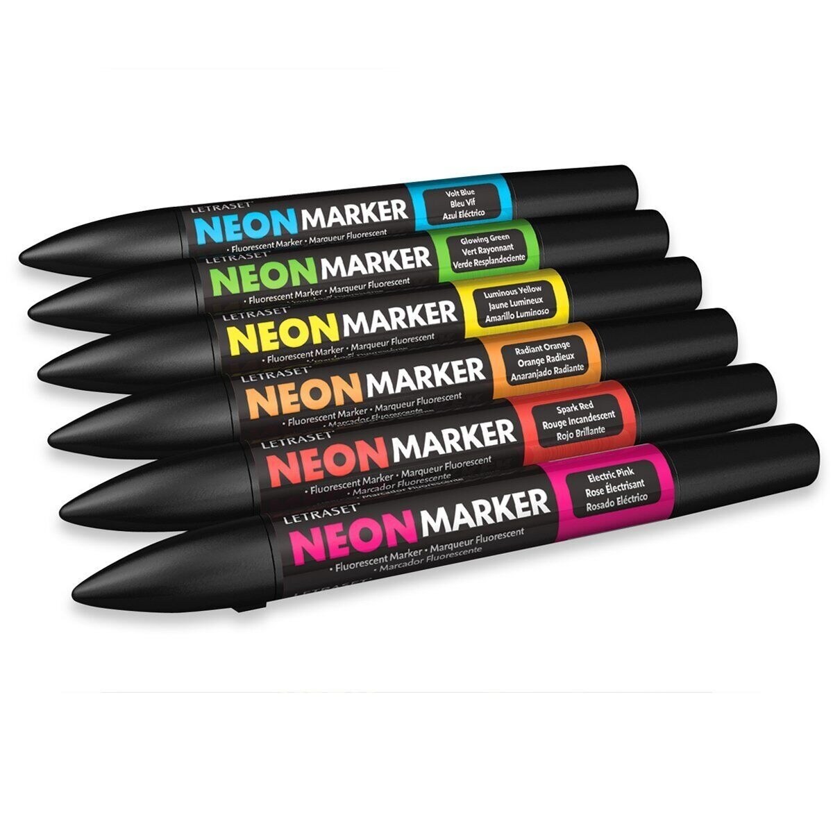 Letraset Neon Marker Set - 6 Fluorescent Colors