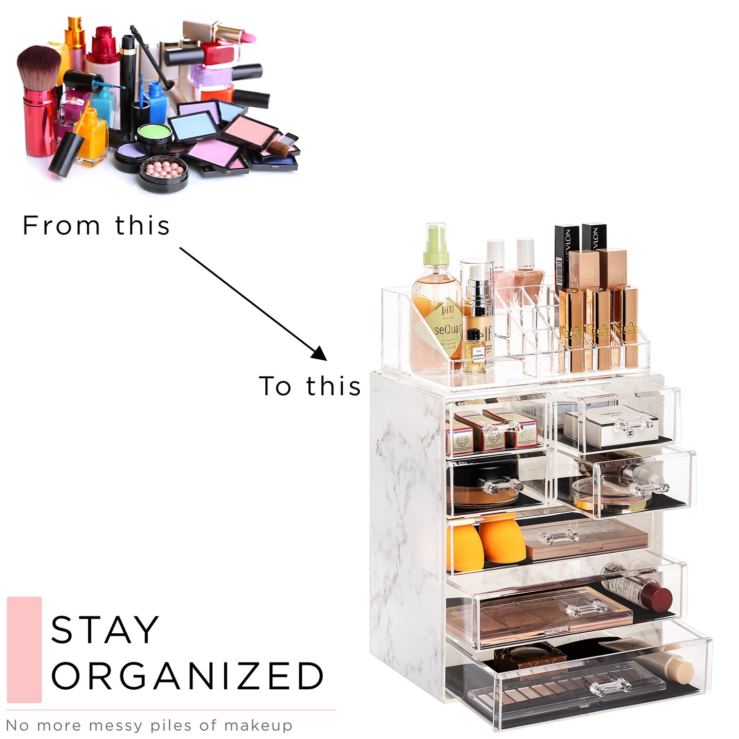 Sorbus Medium Makeup Organizer Set - (3 Large / 4 Small Drawers/Top Tray)
