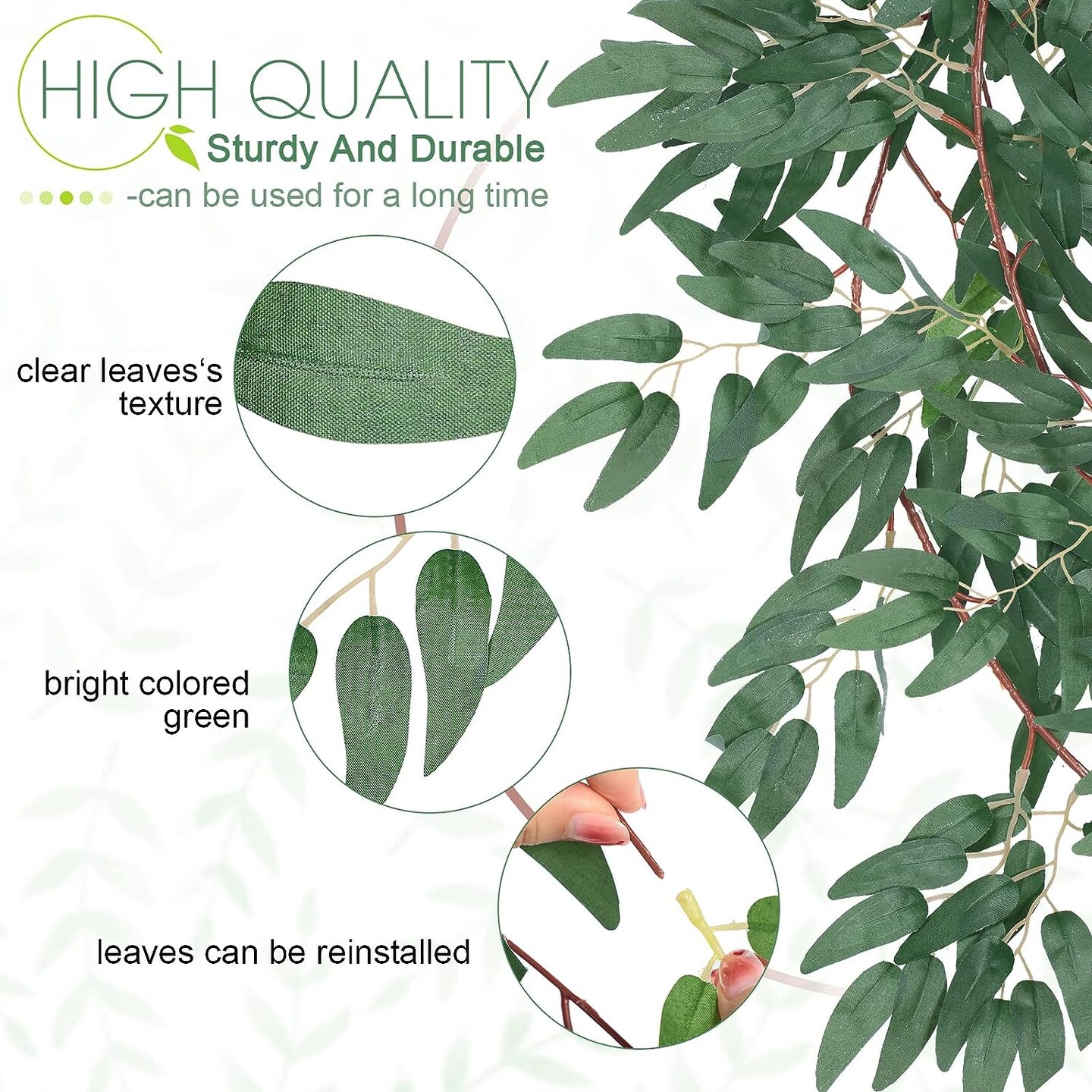 Artificial Hanging Willow Leaf Garland Willow Leaves Vines Twigs String Fake Hanging Willow Greenery Garland for Wedding Arch Decor, Table, Party, Home Wall Decor Wreath Decor
