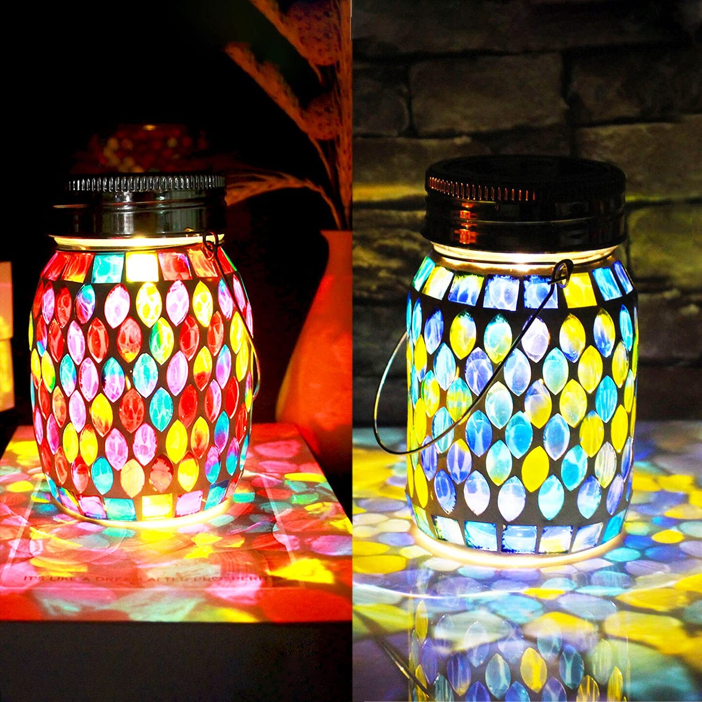 Outdoor Hanging Lights, Solar Table Lamps & Cool Blue Color Mosaic Glass Lights, Outdoor Waterproof Solar Night Lights, Garden,Patio,Pathway & Yard Décor
