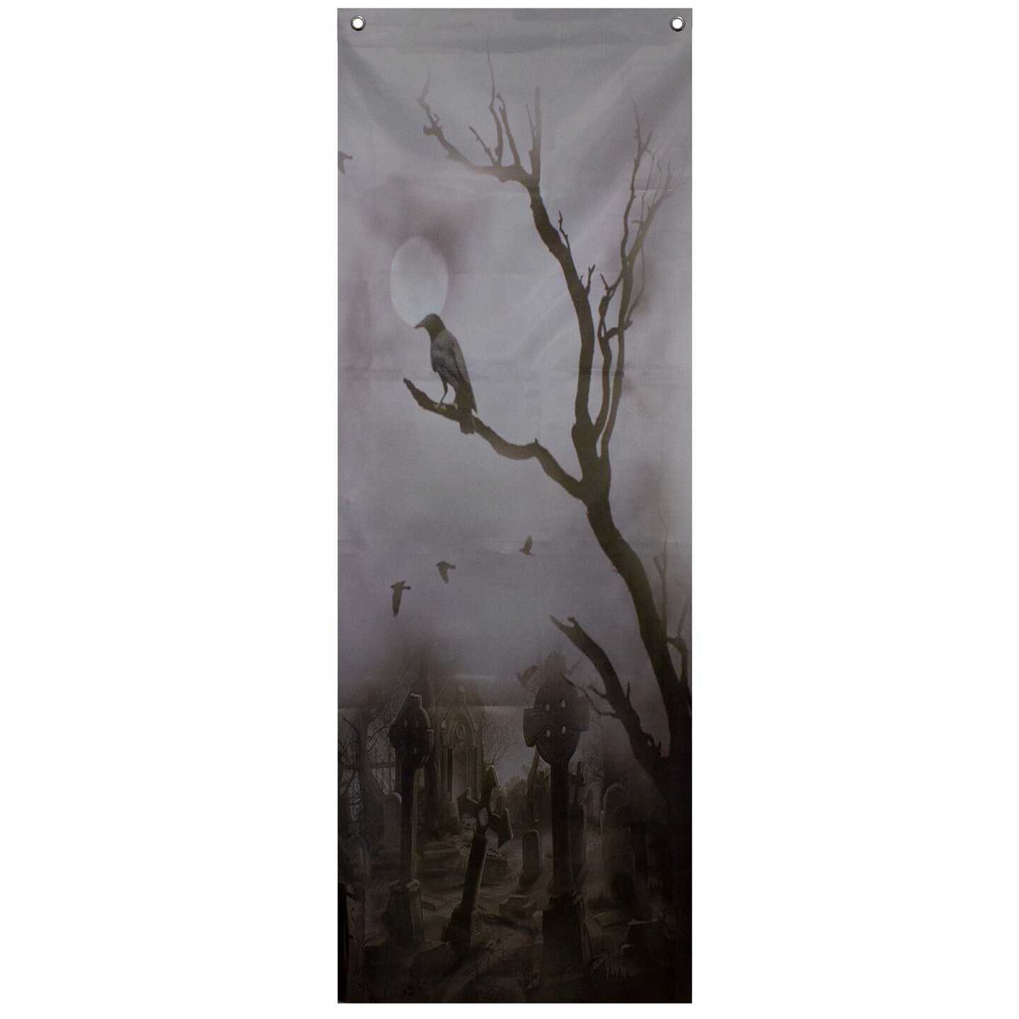 Northlight 70.75&#x22; Gray Dark Graveyard Scene Halloween Door Decoration