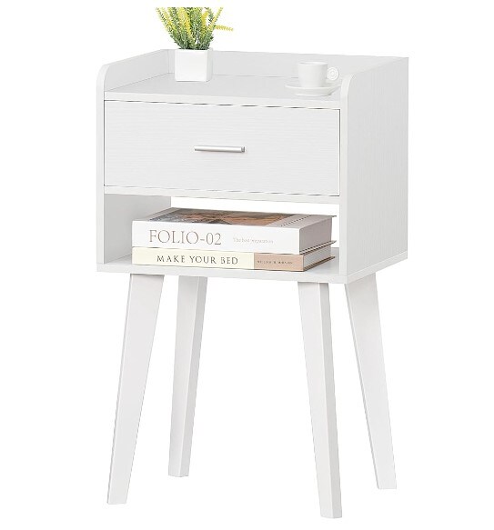 White Nightstand, Modern Bedside Table with Drawer, Small Space End Table, Side Table with Storage, Nightstand for Bedroom/Living Room/Dorm 26.38&#x27;&#x27;H