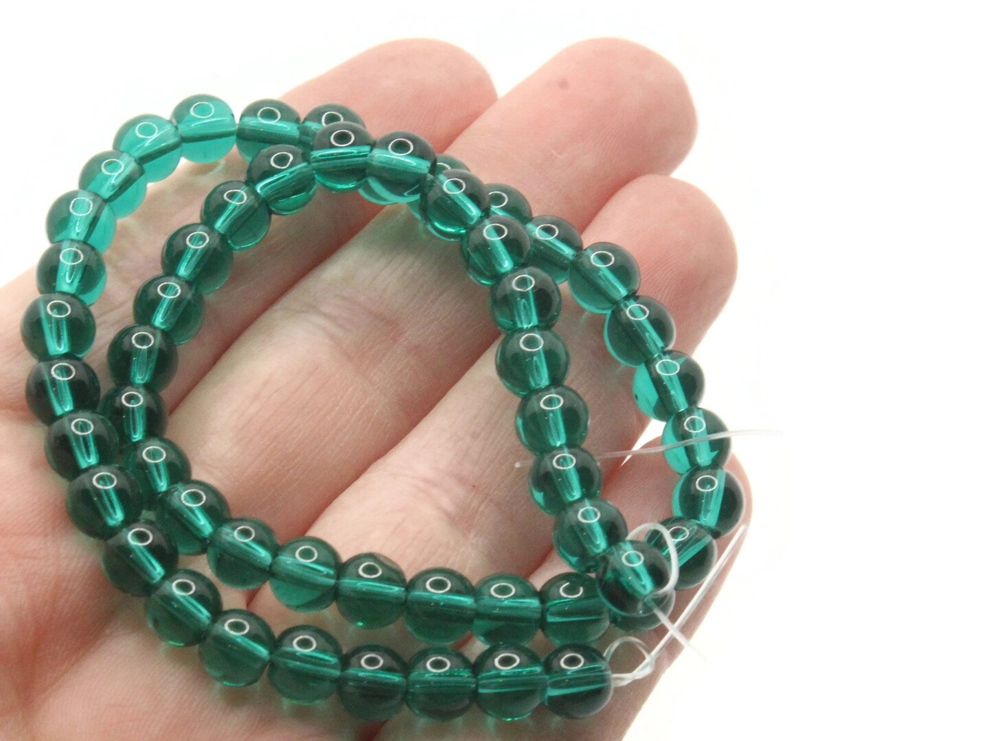 54 6mm Green Smooth Round Glass Beads