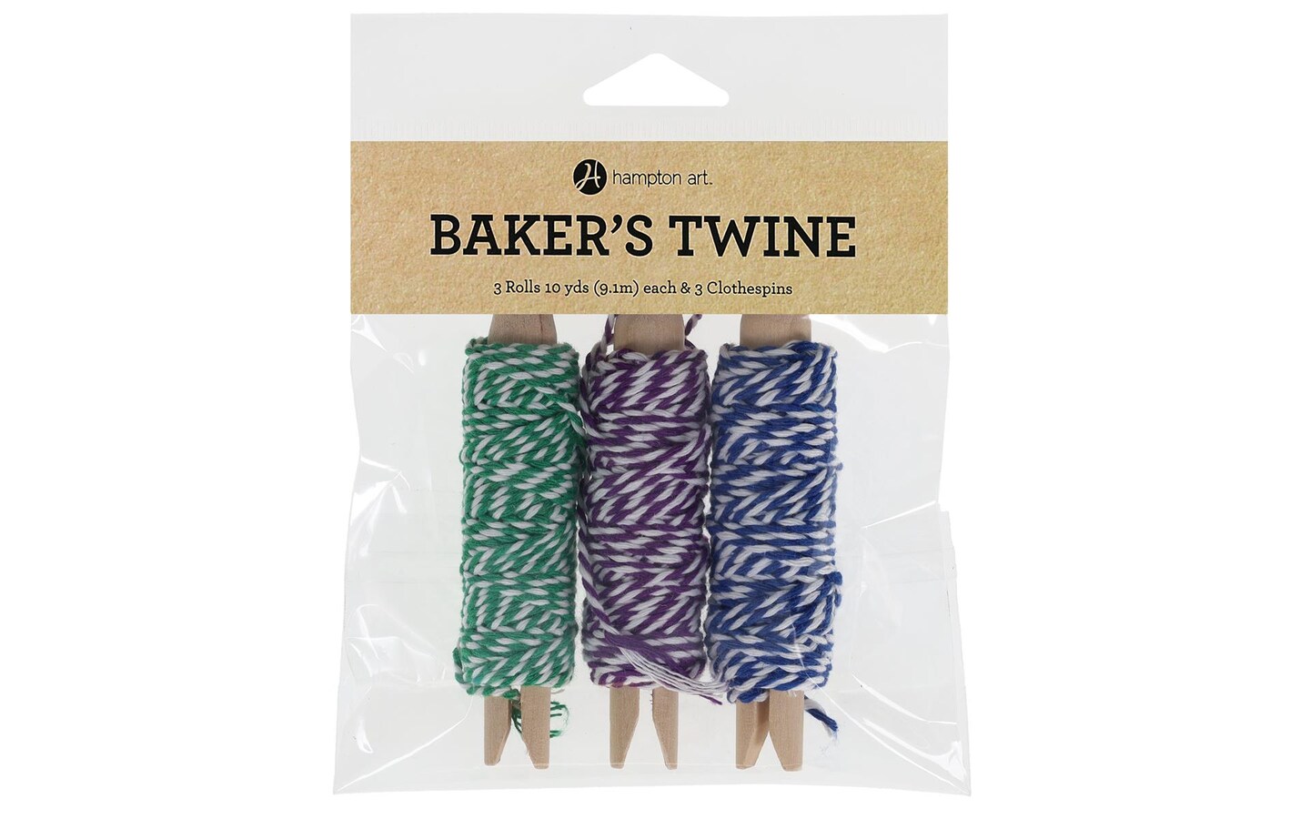Hampton Art Baker&#x27;s Twine Clothespin 3pk G/B/P
