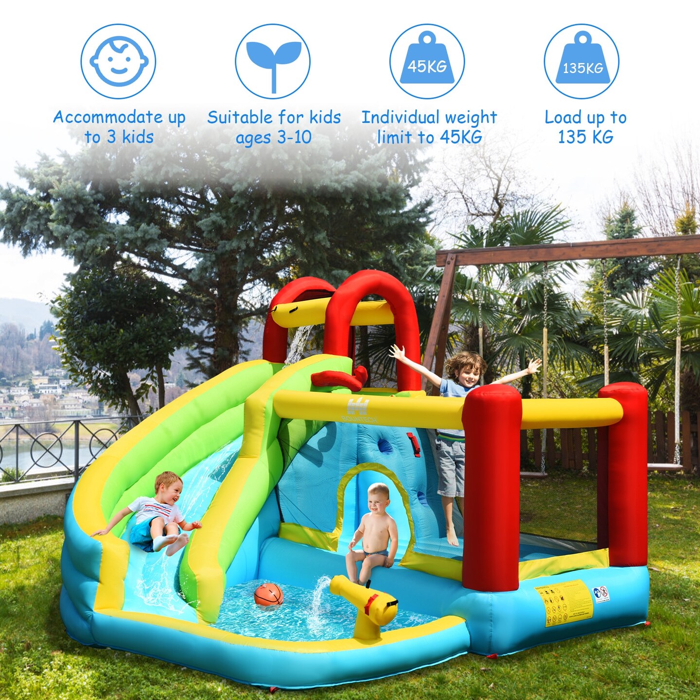 Multicolor Inflatable Bouncer 6-in-1 with Climbing Wall and Hoop No Blower