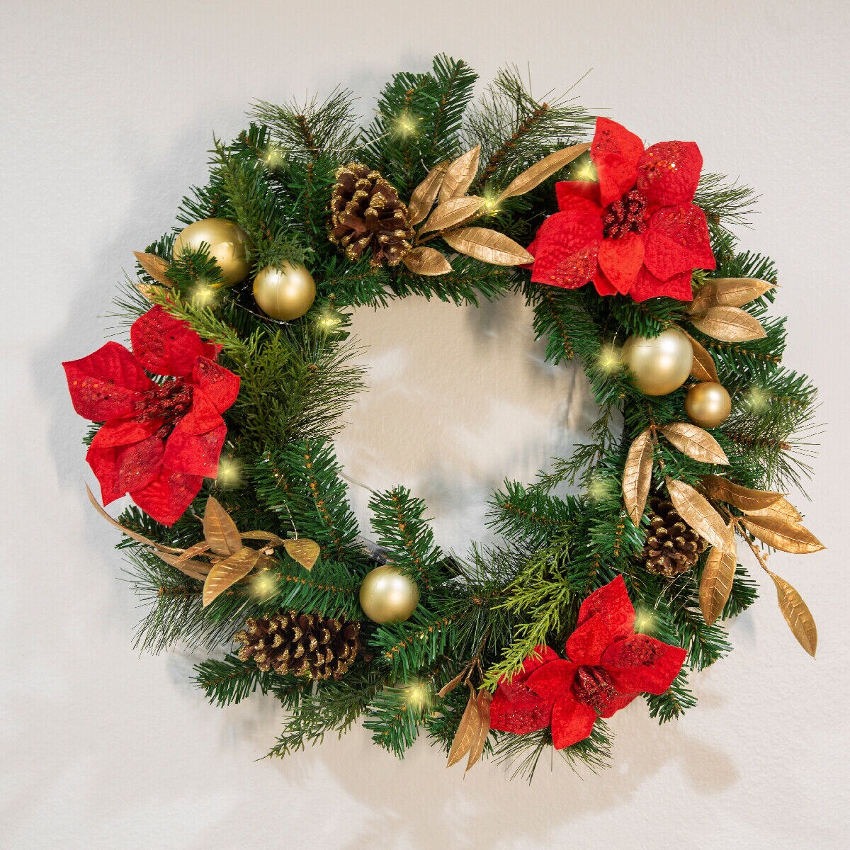 Red and Gold Christmas Garland with LED Lights