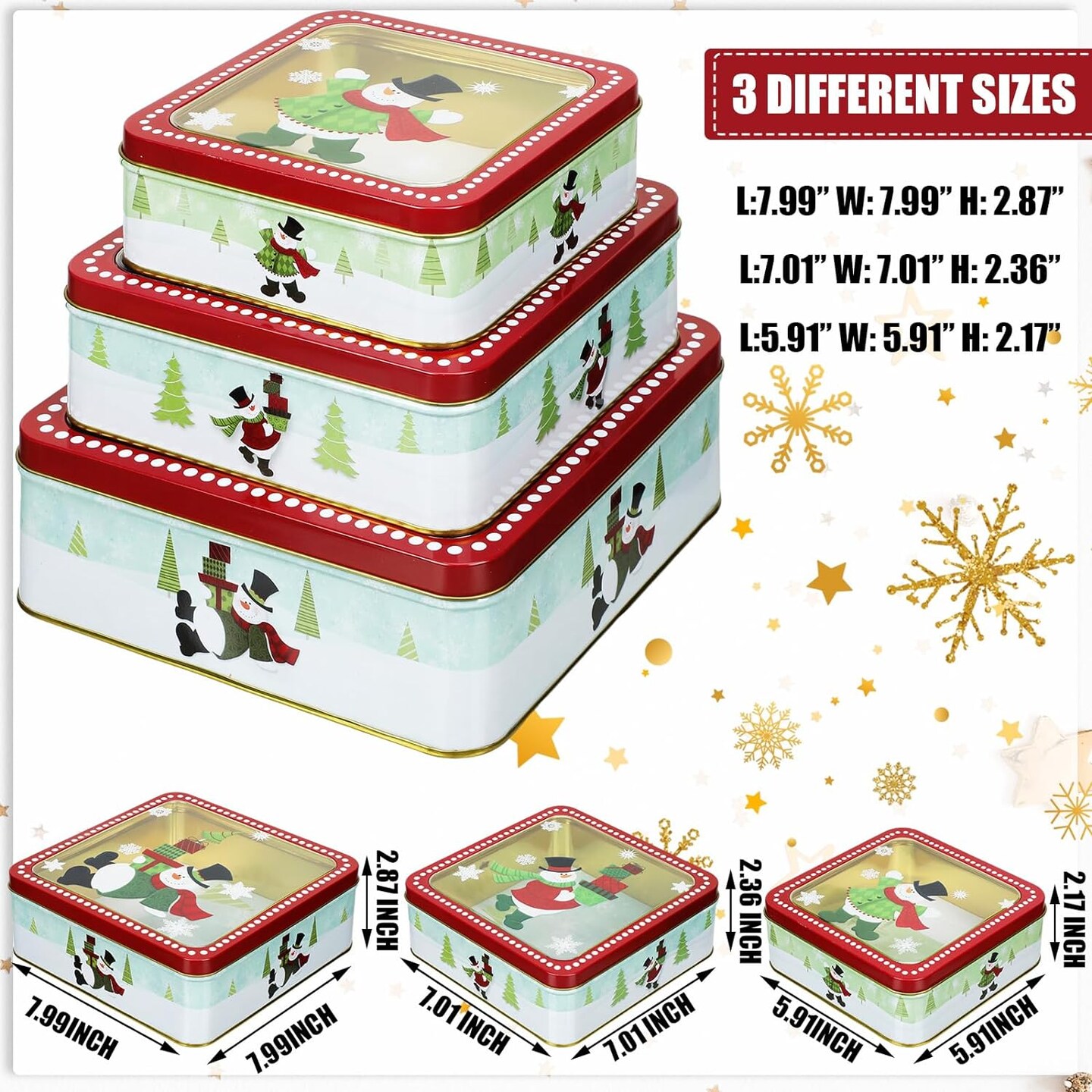 Decorative Christmas Cookie Tins with Lids 3 pcs