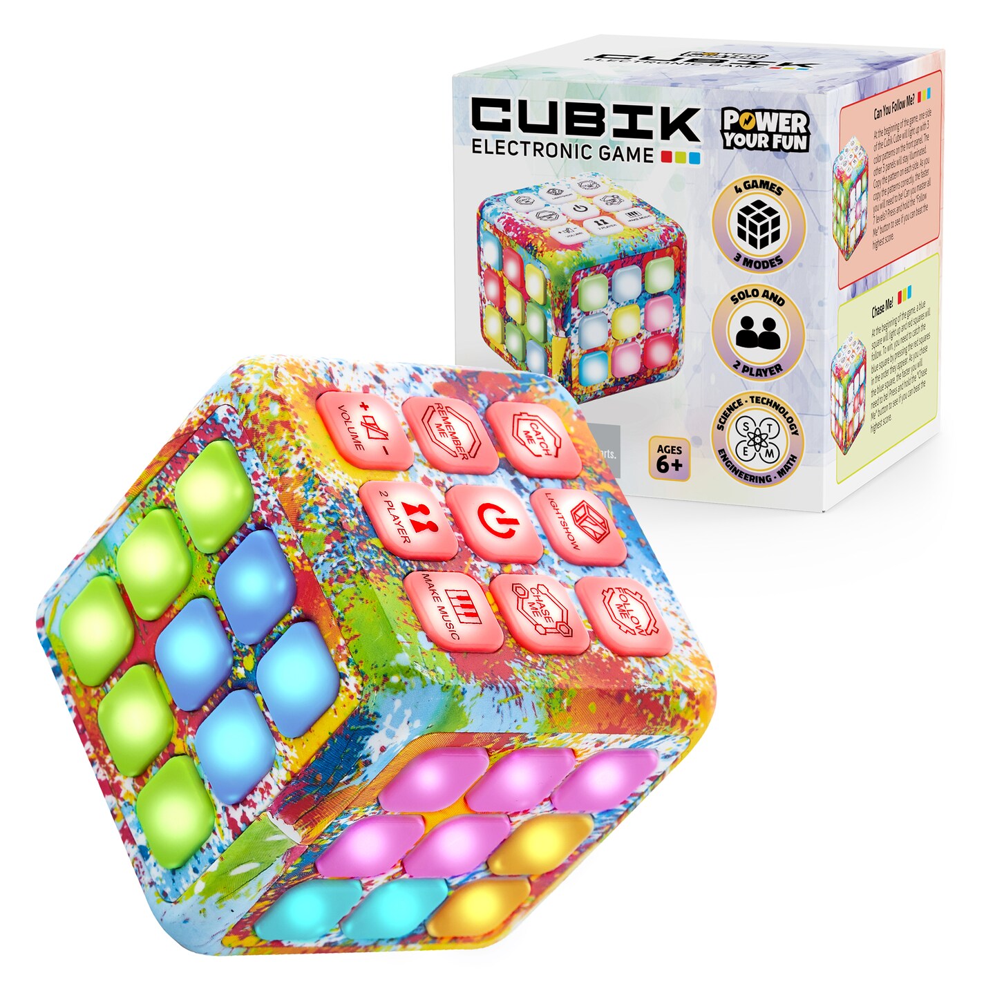 Power Your Fun Cubik LED Flashing Cube Memory Game -Tie Dye