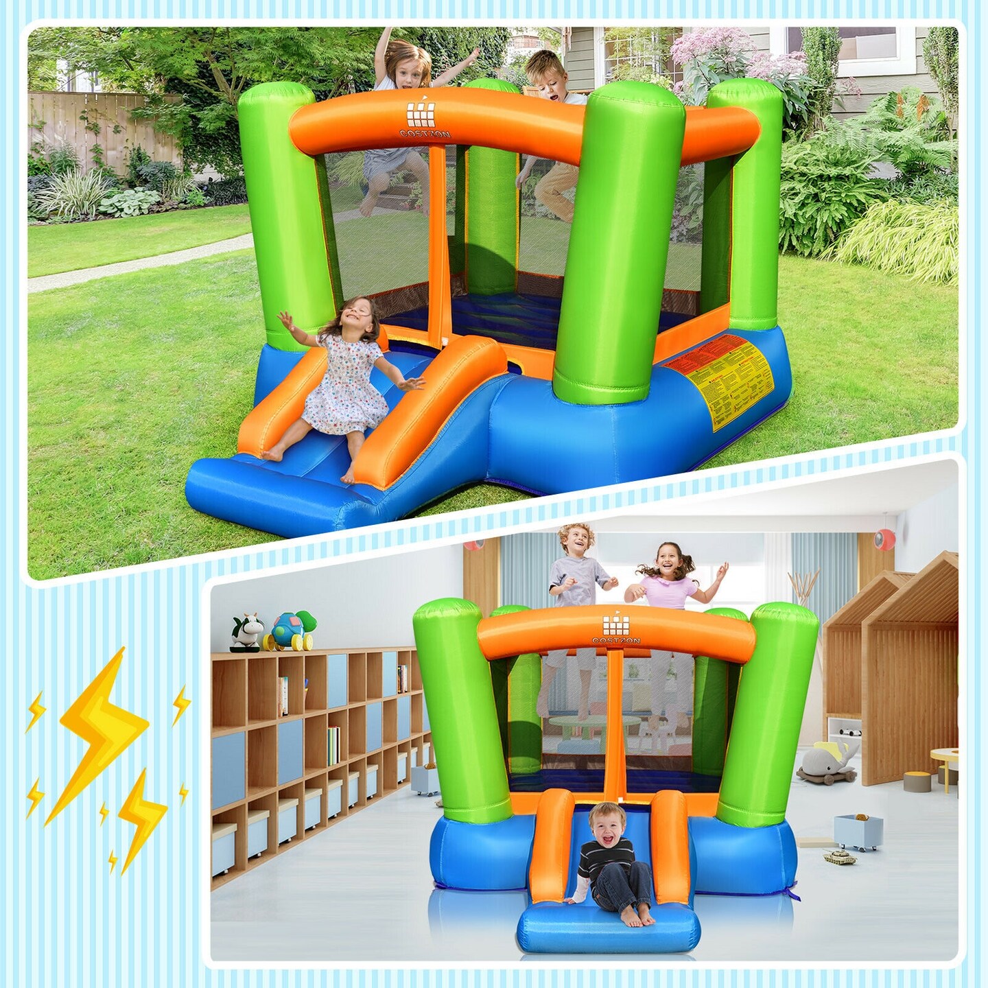 Outdoor Inflatable Bounce House With Slide Mesh Wall For 3 Children Ages 3-10