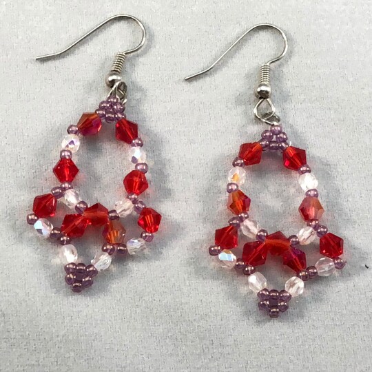 E059 - Red Crystal Handmade Beaded Earrings, Swarovski Crystals product 2