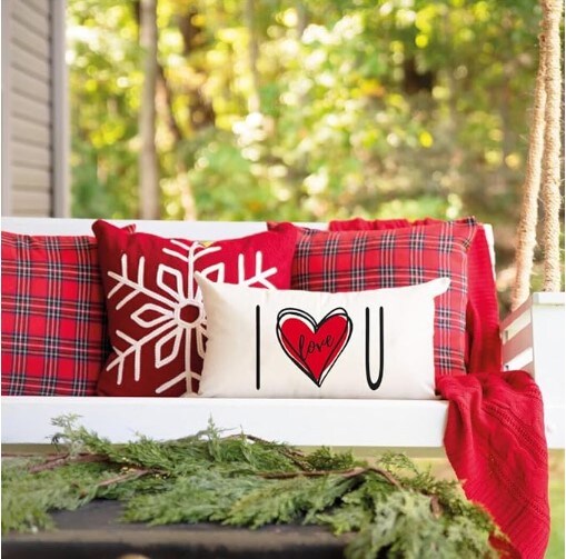 Modern Farmhouse Anniversary Valentine Decorative Lumbar Throw Pillows Cushion Case Decorations for Couch Valentine&#x27;s Day Pillow Covers 12X20 Heart I Love You for Valentines Day Decor