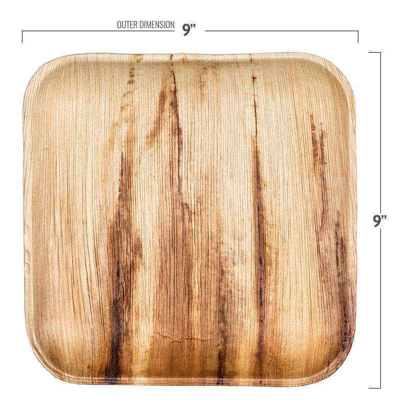 Square Palm Leaf Eco Friendly Disposable Buffet Plates - 9&#x22; (100 Plates)