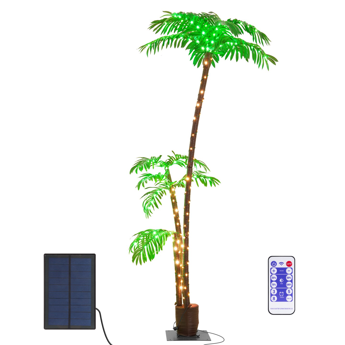 Lighted Palm Tree, 6FT Palm Trees for Outside Patio, Christmas Palm Tree Decor, Waterproof Windproof Solar Light Up Tree
