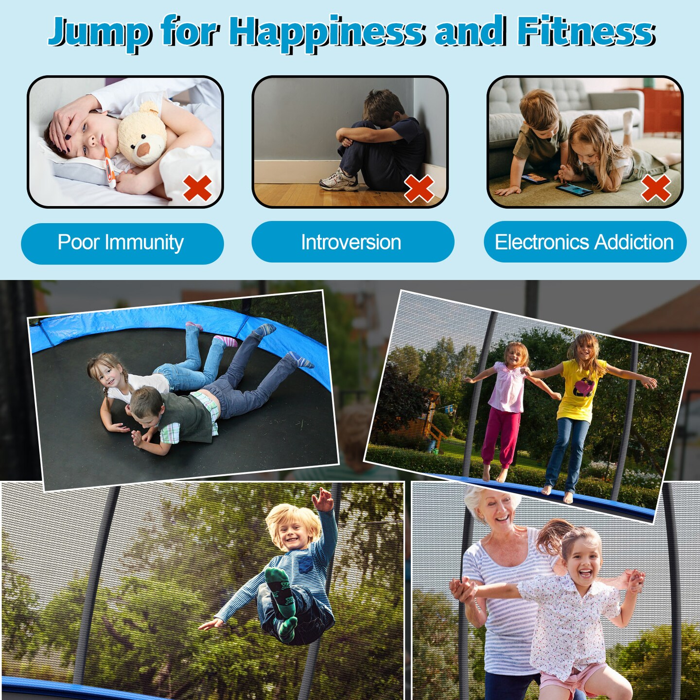 8 Feet ASTM Approved Recreational Trampoline with Ladder
