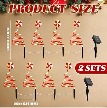 Solar Candy Cane Lights, Solar Lollipop Christmas Pathway Lights Peppermint Flashing Mode Christmas Tree Pathway Stake Lights for Xmas Yard Garden Decoration (13.8 Inch)