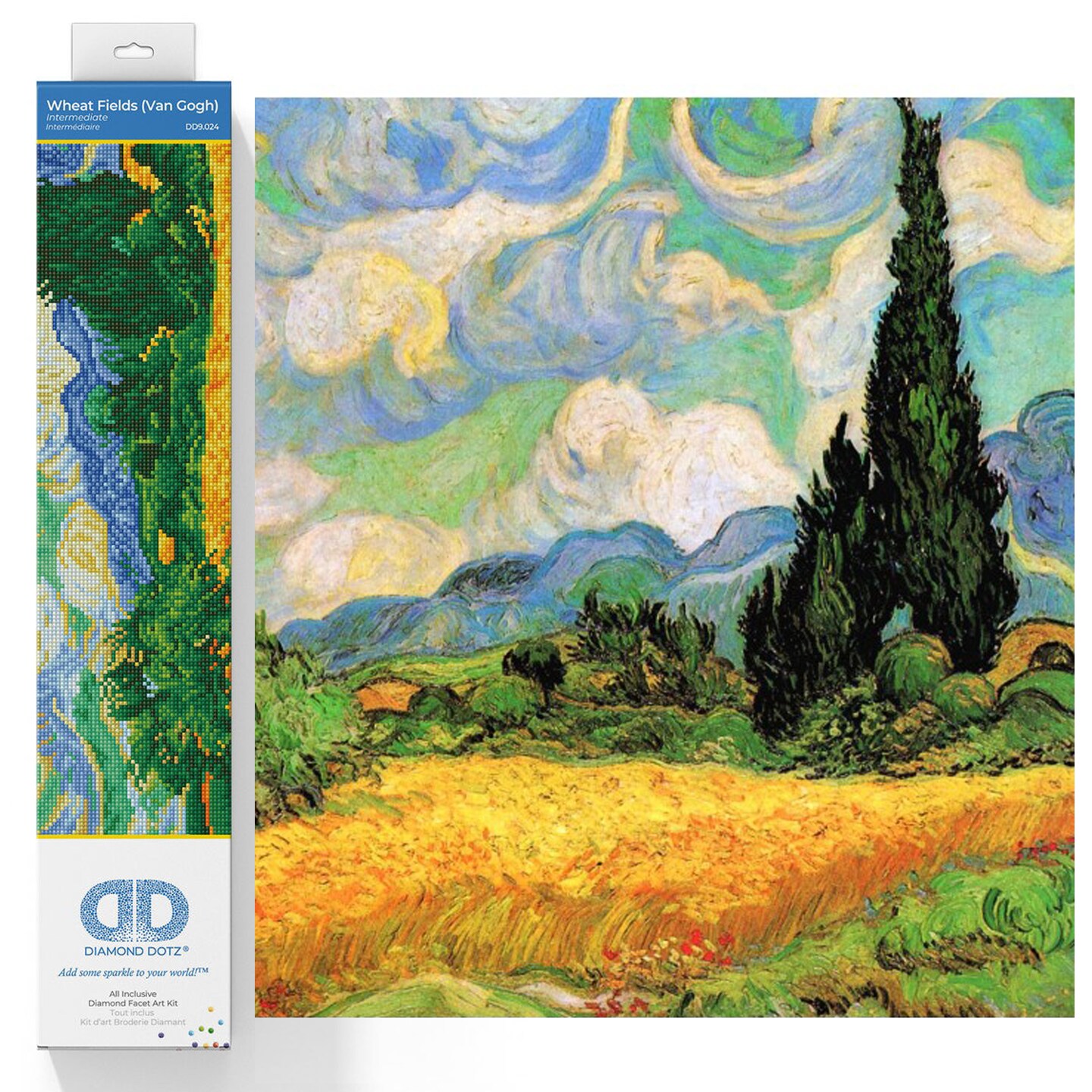 DIAMOND DOTZ &#xAE; - Wheat Fields (Van Gogh), Full Drill, Round Dotz, 15.4&#x22;x20.1&#x22;, Van Gogh Diamond Painting, Van Gogh Diamond Art, Diamond Dotz Van Gogh, Van Gogh Paint by Number