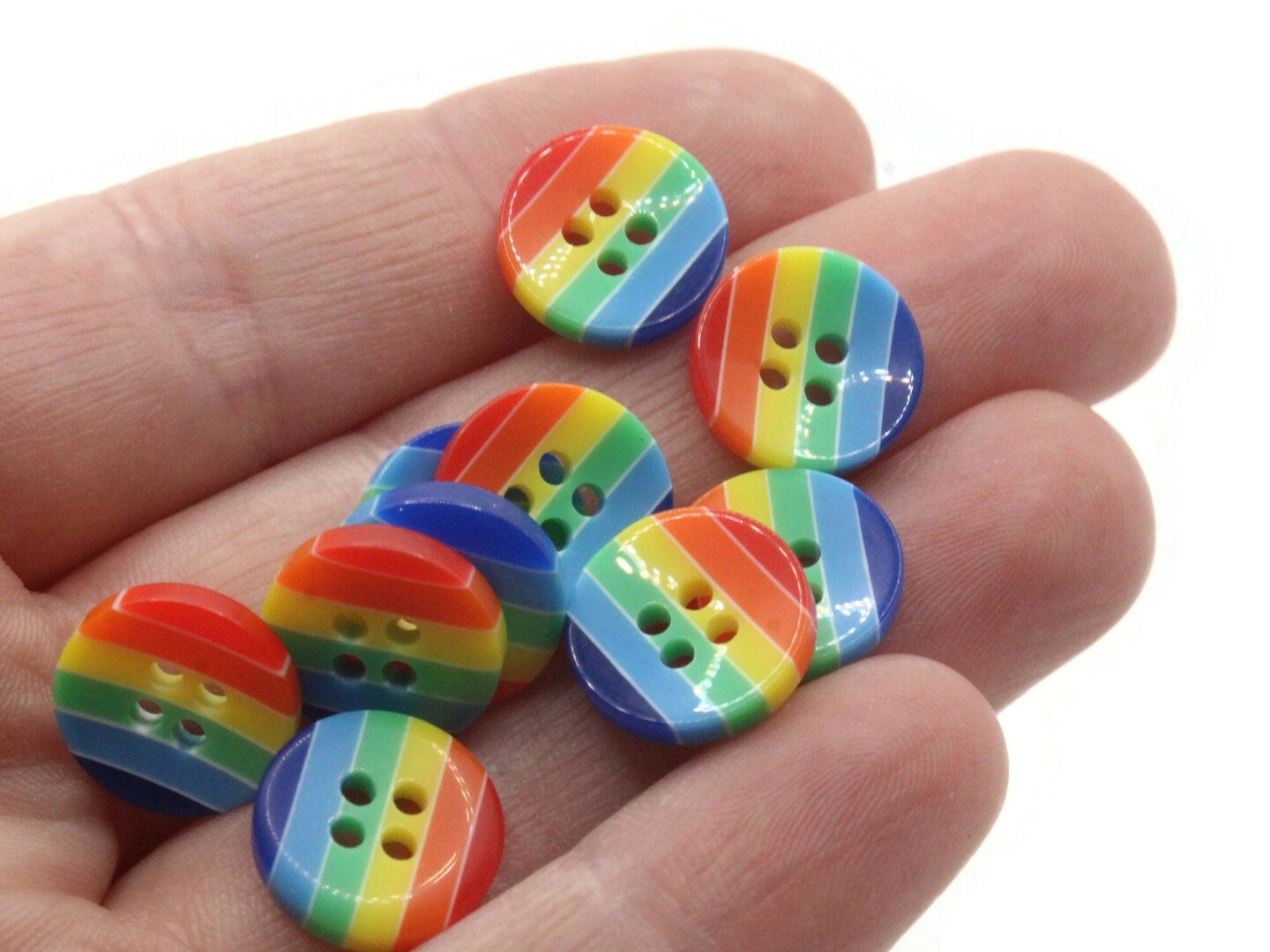 10 13mm Rainbow Striped Resin Flat Round Plastic Four Hole Buttons