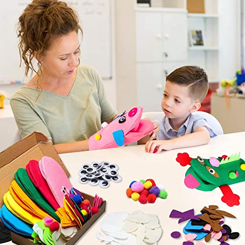 6 Pieces Hand Puppet Making Kit for Kids Art Craft Felt Sock Puppet Toys Creative DIY Make Your Own Puppets Pompoms Wiggle Googly Eyes Storytelling Role Play Party Supplies Gift for Girls Boys