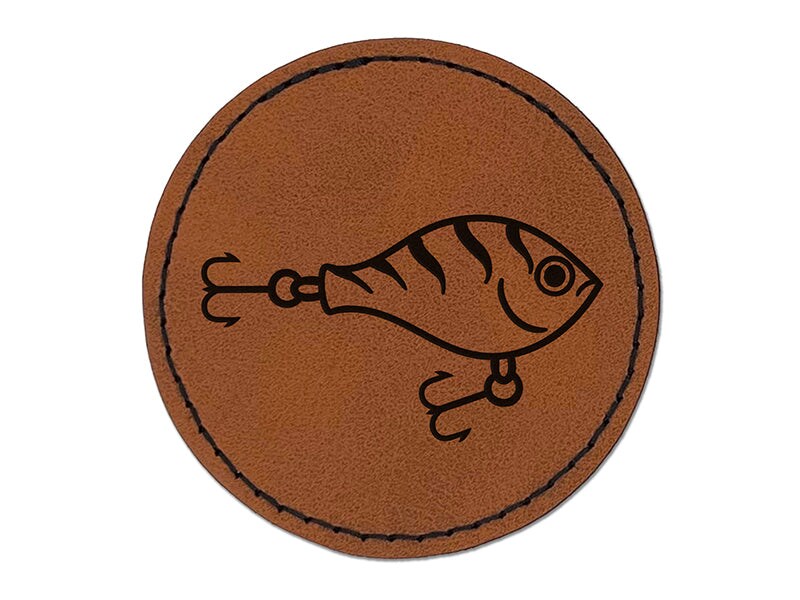 Fishing Lure Bait Round Iron-On Engraved Faux Leather Patch Applique - 2.5