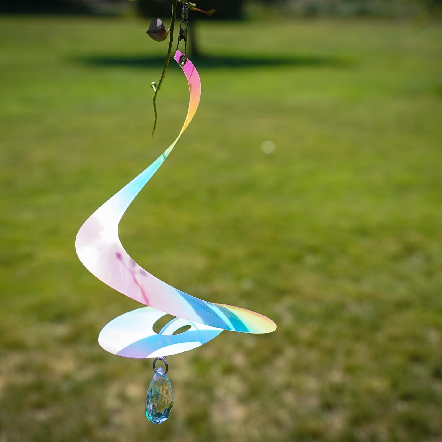 8-inch Striped Iridescent Tear Drop Curlie with Crystal Spinner