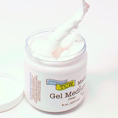 The Crafters Workshop Gel Medium, Additive for Paint, Adhesive for Canvas,  Paper, or Wood, Transparent Finish for Acrylics, Matte Gel Medium, 8-oz