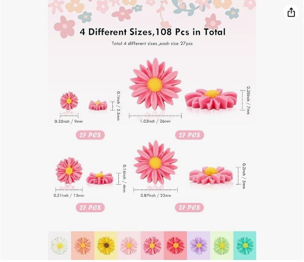 9 Colors Flatback Resin Flower Beads 108 Pcs Resin Flower Daisy Cabochons Daisy Flat Back Charms for Jewelry Making and Scrapbooking