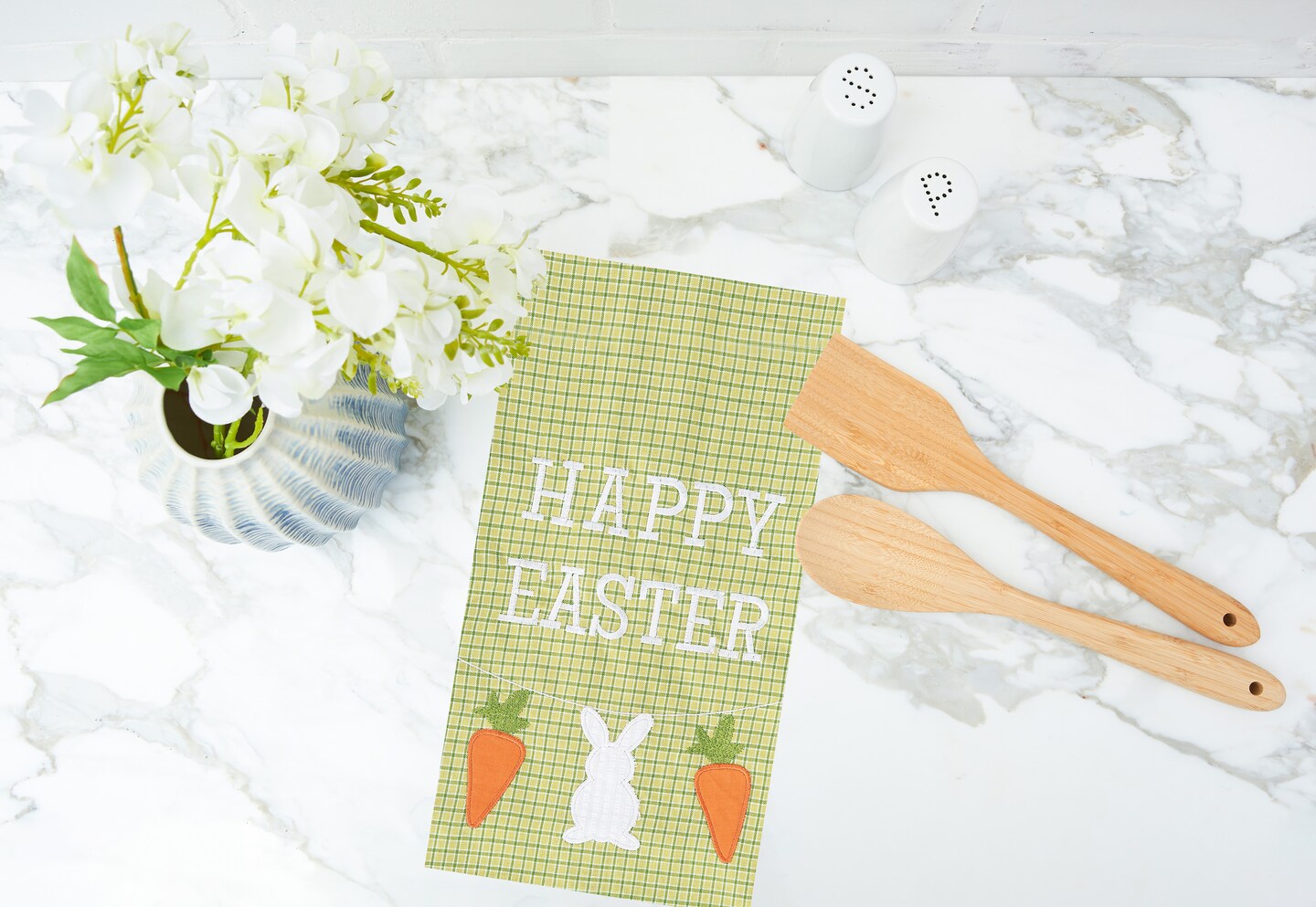 &#x22;Happy Easter&#x22; Bunny  Rabbit w/ Carrots Cotton Kitchen Dishtowel