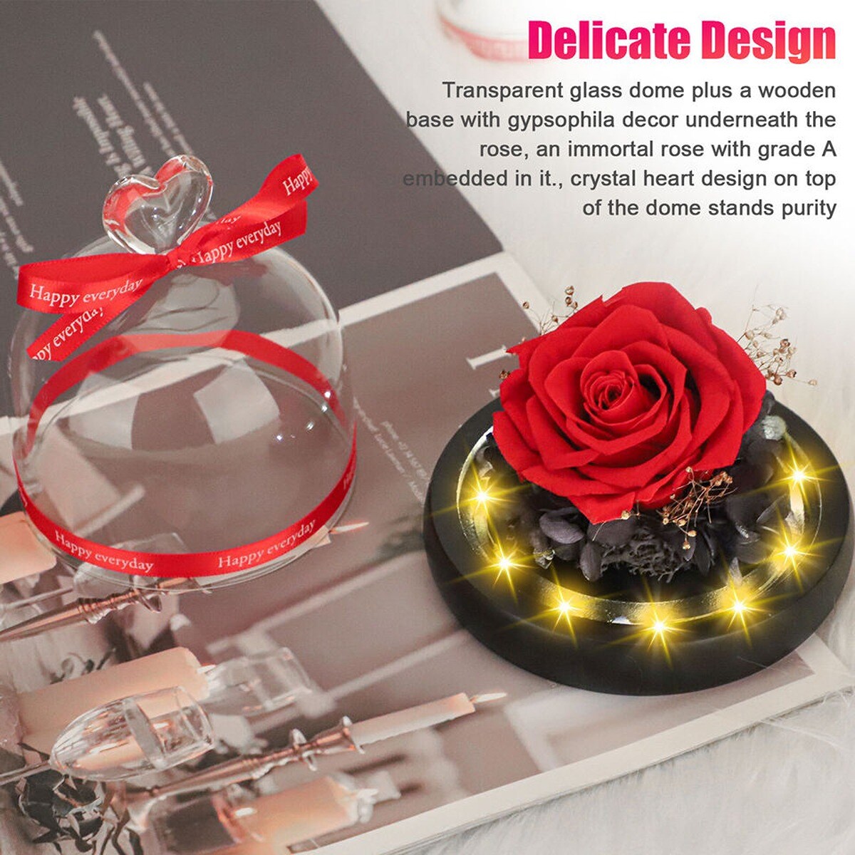 Real Preserved Rose Flowers LED Light