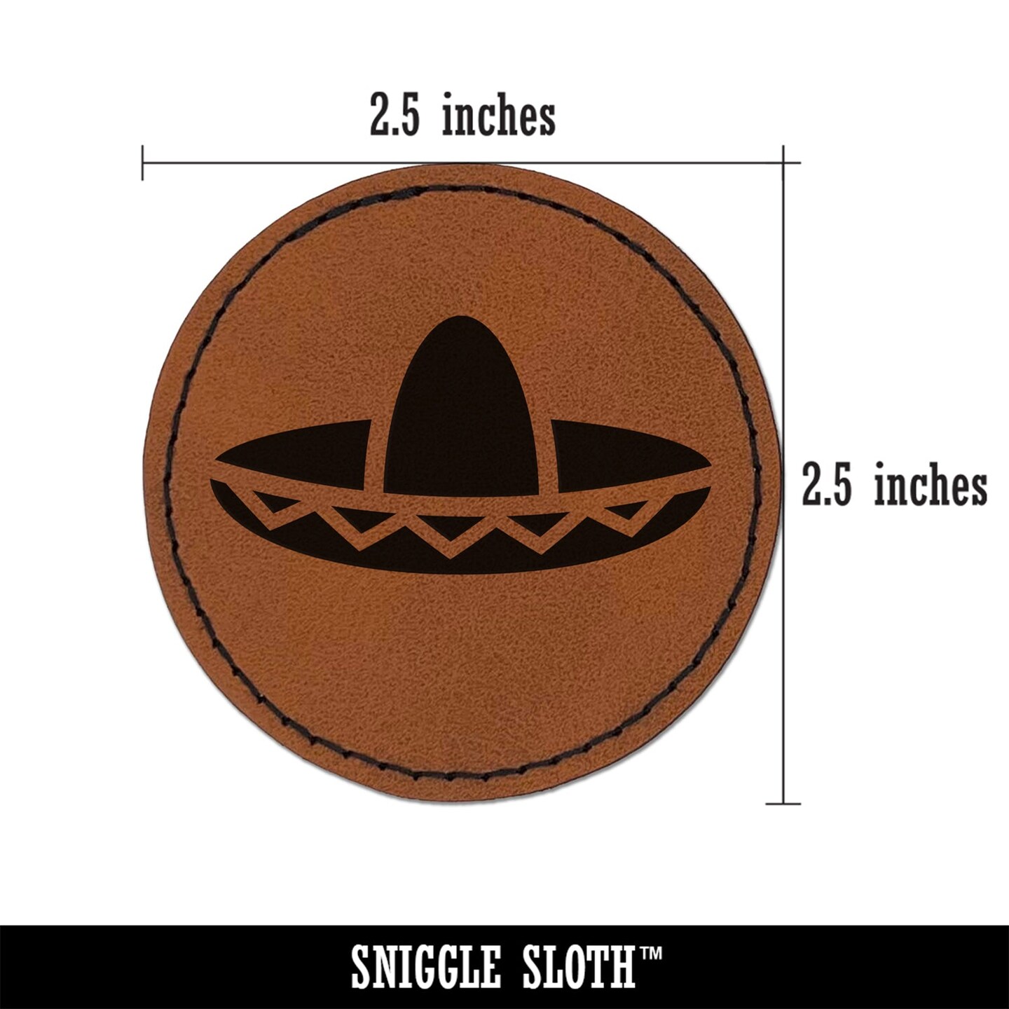 Sombrero Mexico Mexican Fiesta Hat Round Iron-On Engraved Faux Leather Patch Applique - 2.5&#x22;