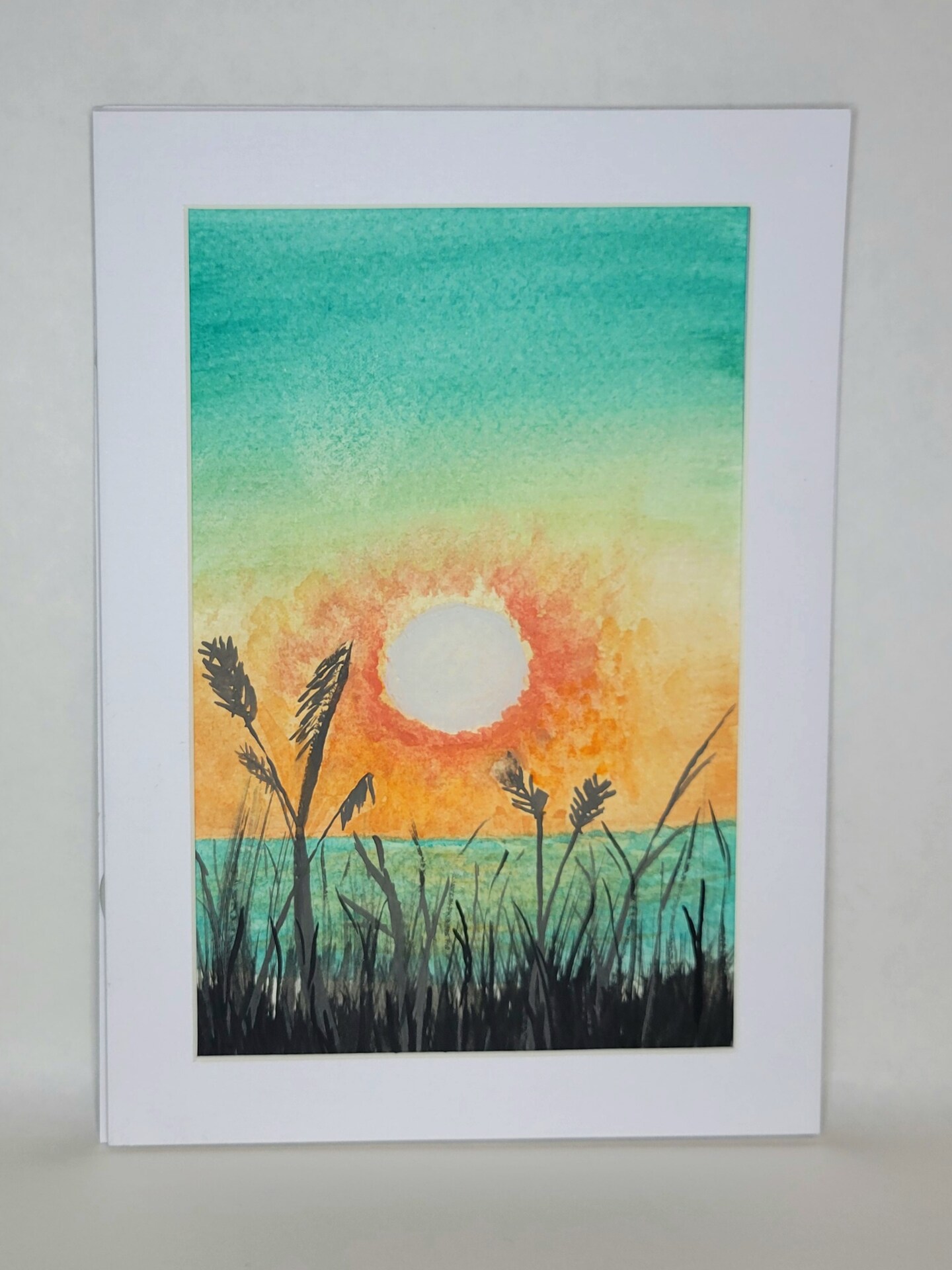 ArtsIndia Serene Sunset at the Beach A Captivating Watercolor Painting  (Material: Matte, Size: 24 x 24, Style: Framed)