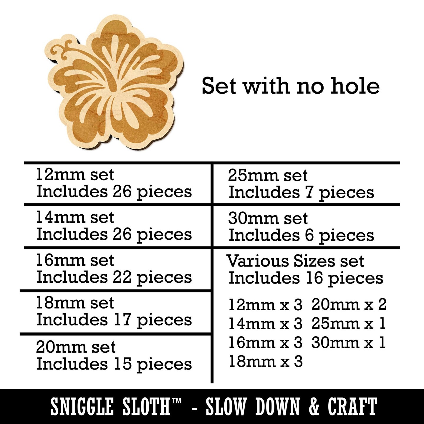 Pretty Hibiscus Flower Tropical Mini Wood Shape Charms Jewelry DIY Craft