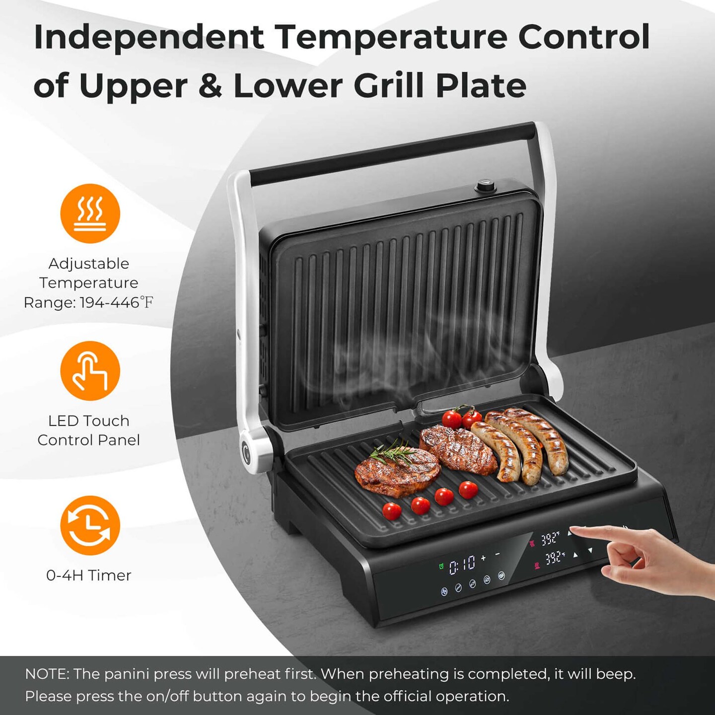 Costway Electric Panini Press Grill Sandwich Maker with LED Display&#xA0;&#x26; Removable Drip Tray