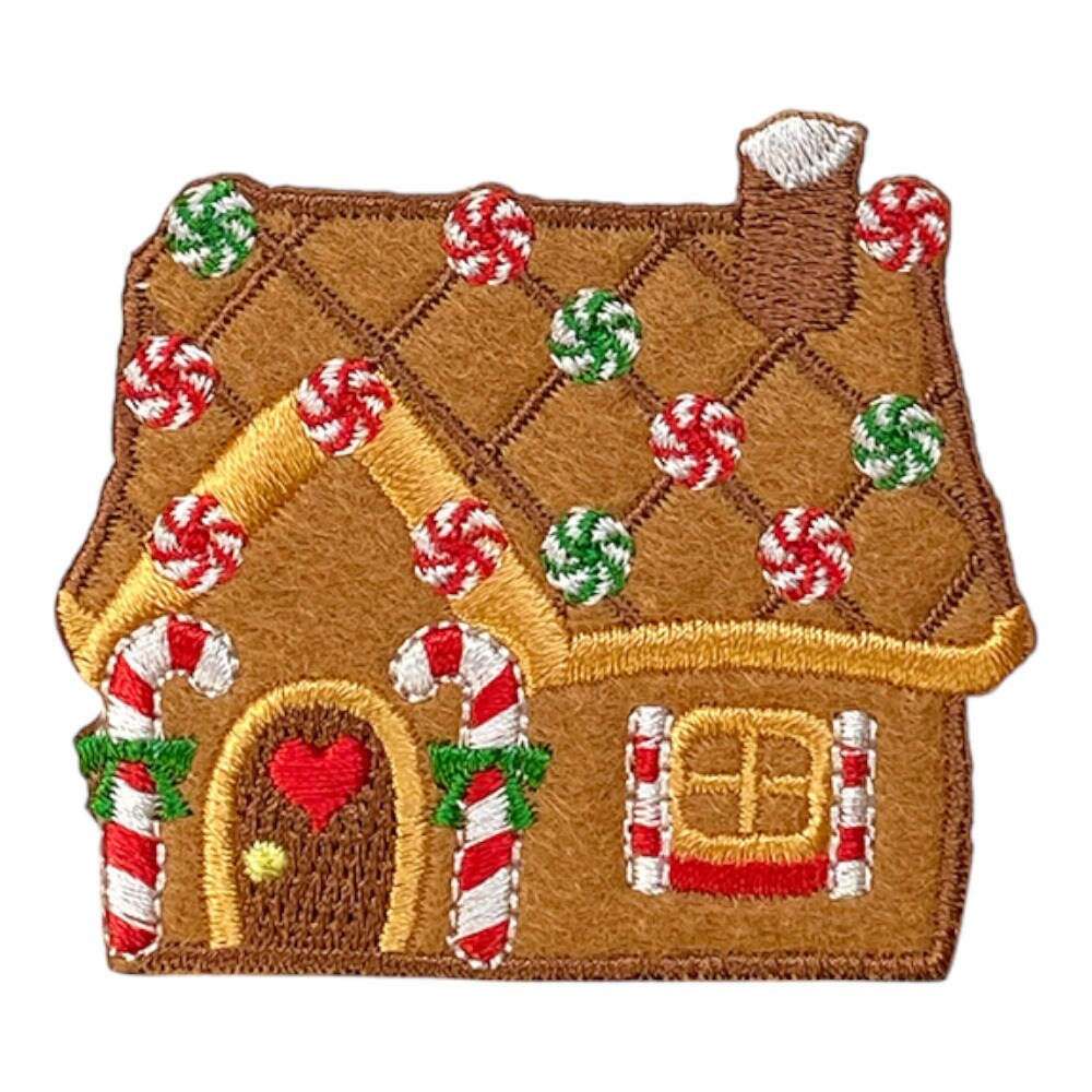 Gingerbread House with Peppermint Candy Christmas Cookie Embroidered Iron on Patch