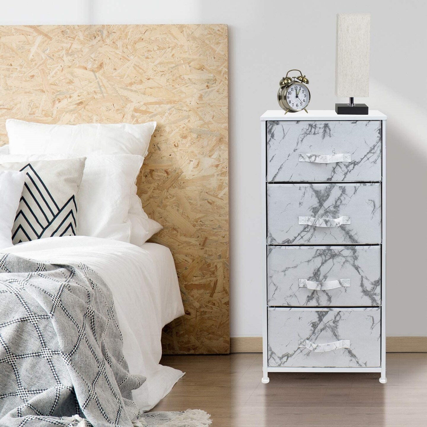 Sorbus Dresser with 4 Drawers - Bedside Furniture &#x26; Night Stand End Table Dresser with Steel Frame, Wood Top, Easy Pull Fabric Bins for Home, Bedroom Accessories, Office &#x26; Dorm