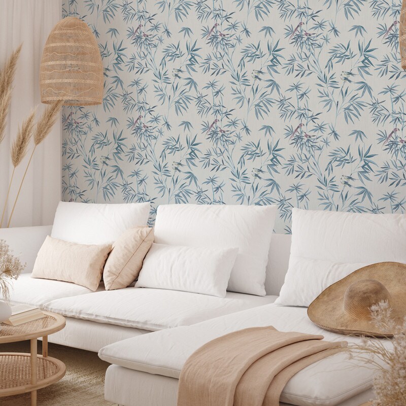 Tempaper Bamboo Chinoiserie Peel and Stick Wallpaper Mystic Blue