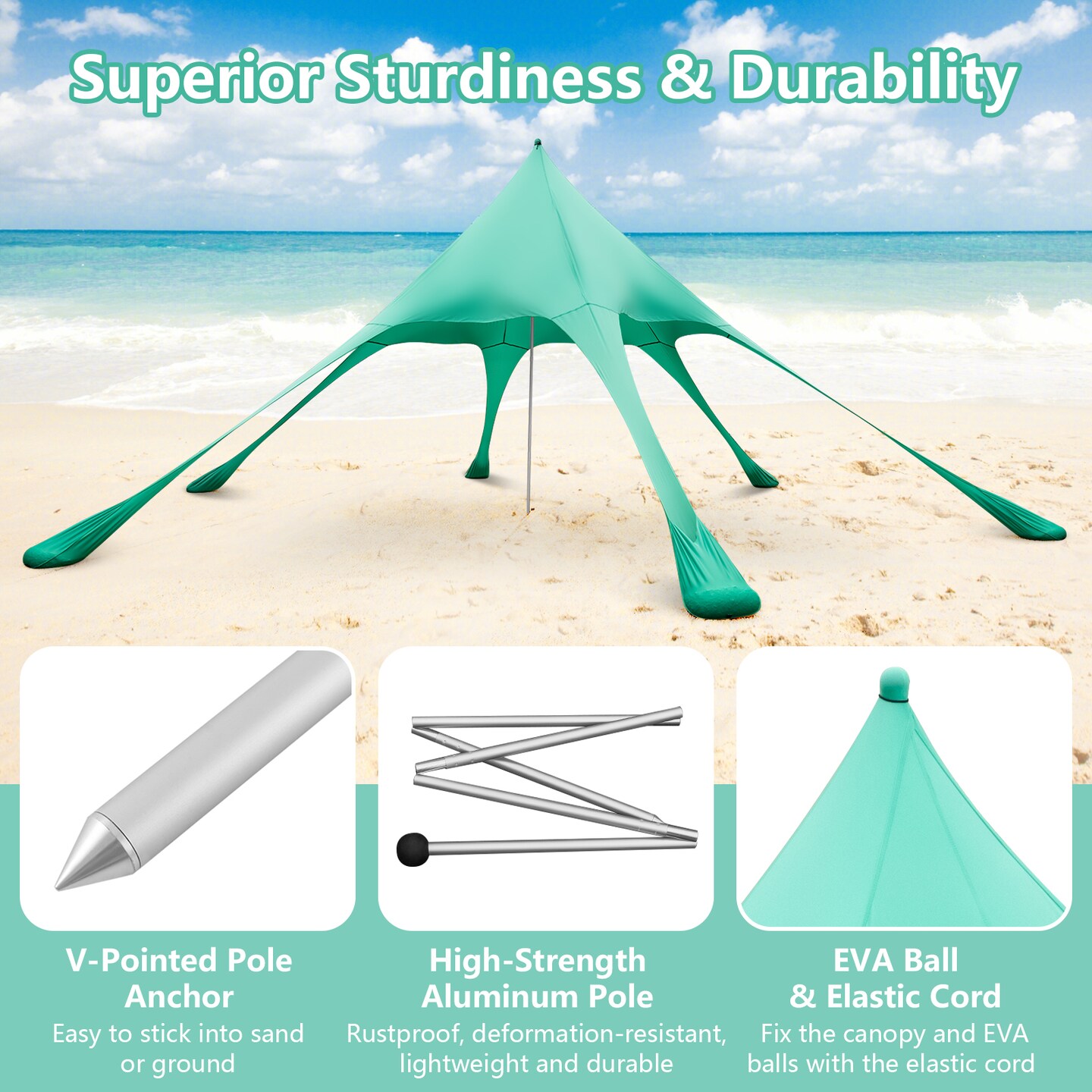 Beach Canopy Tent with UPF50+ Sun Protection and Shovel