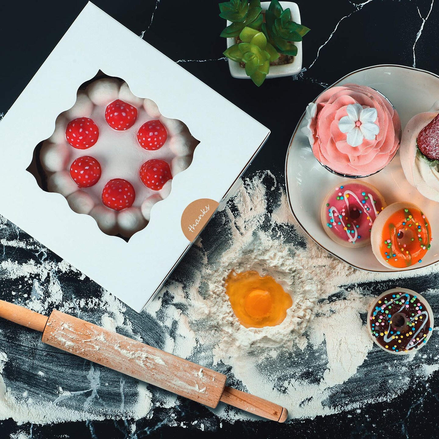 30 Pieces Bakery Boxes 6x6x3 Inches White Cookie Box with Window for Small Pie, Strawberry, Cupcake and Pastry