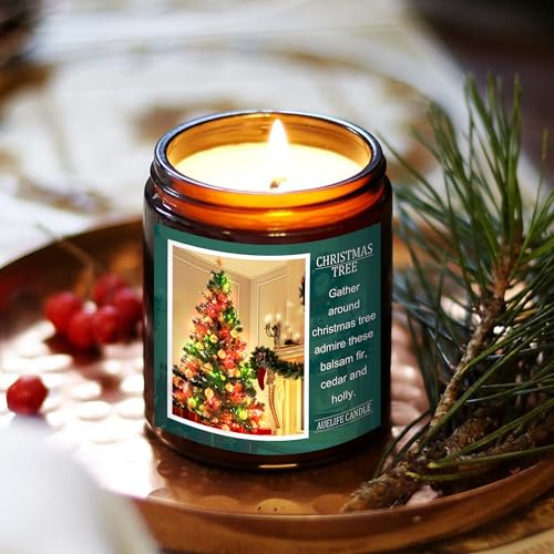 Christmas Candle, Christmas Tree Candle Scents of Balsam Fir Cedar Holly  and Evergreen Holiday, Christmas Scented Candles for Home - 7 oz  Aromatherapy Jar Candles, Christmas Gift for Women and Men