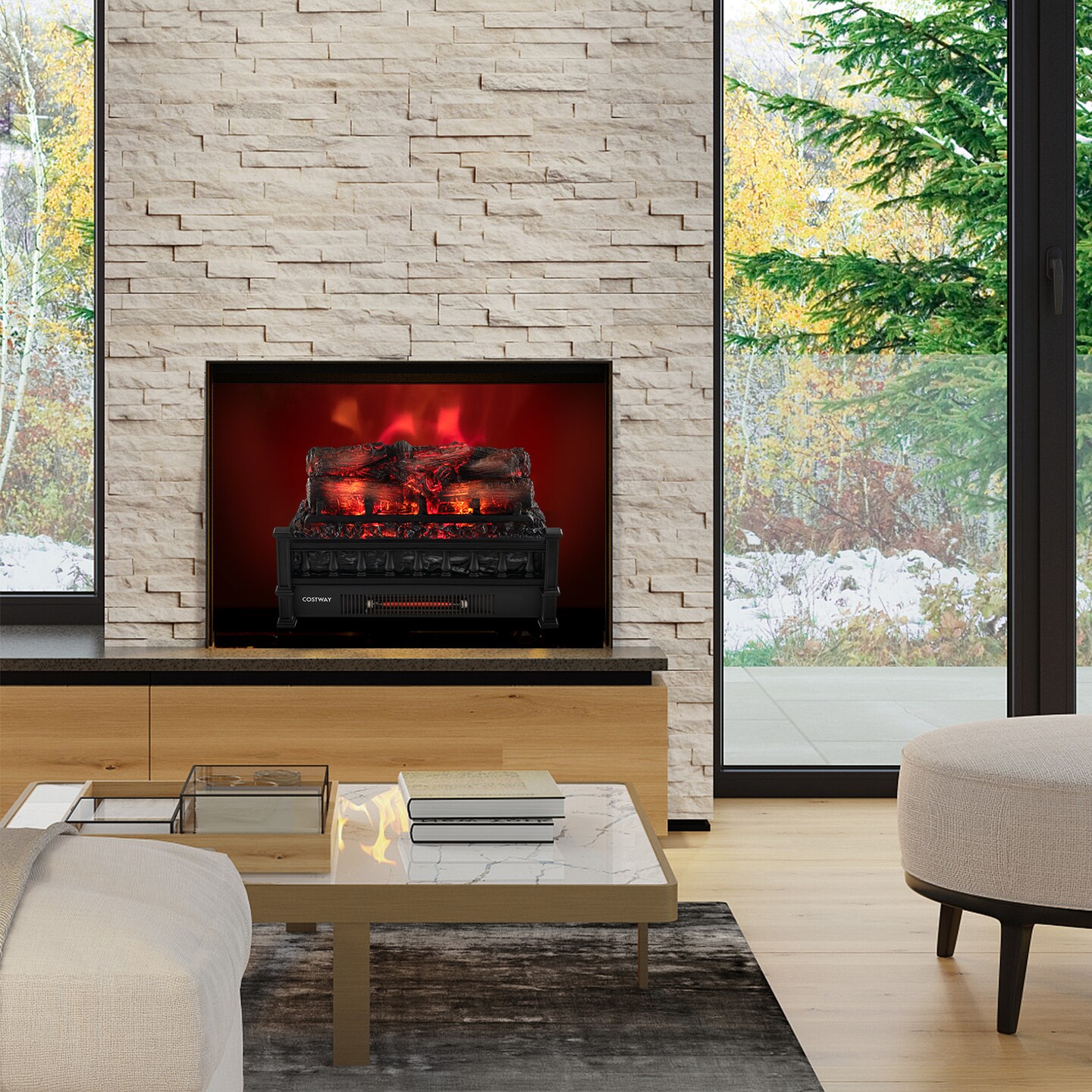 Electric Fireplace Heater with Realistic Ember Bed