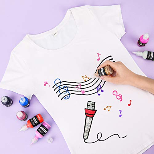 40 Color 3D Fabric Permanent Paint , Puffy Paint with Vibrant Colors, 3 Bonus Brushes & Stencils, Ideal for Textile T-Shirts Fabrics Canvas Glass Wood (5 Color Type & 1 oz Each)