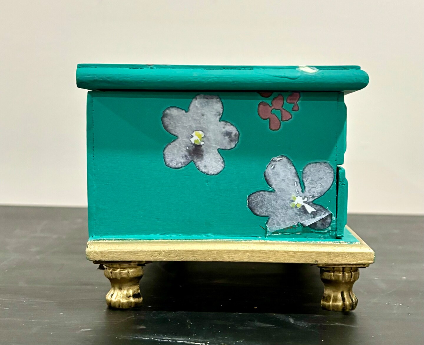 Contemporary Teal Flower Painting Square Porcelain Box - Jewelry deals Box ws1173E