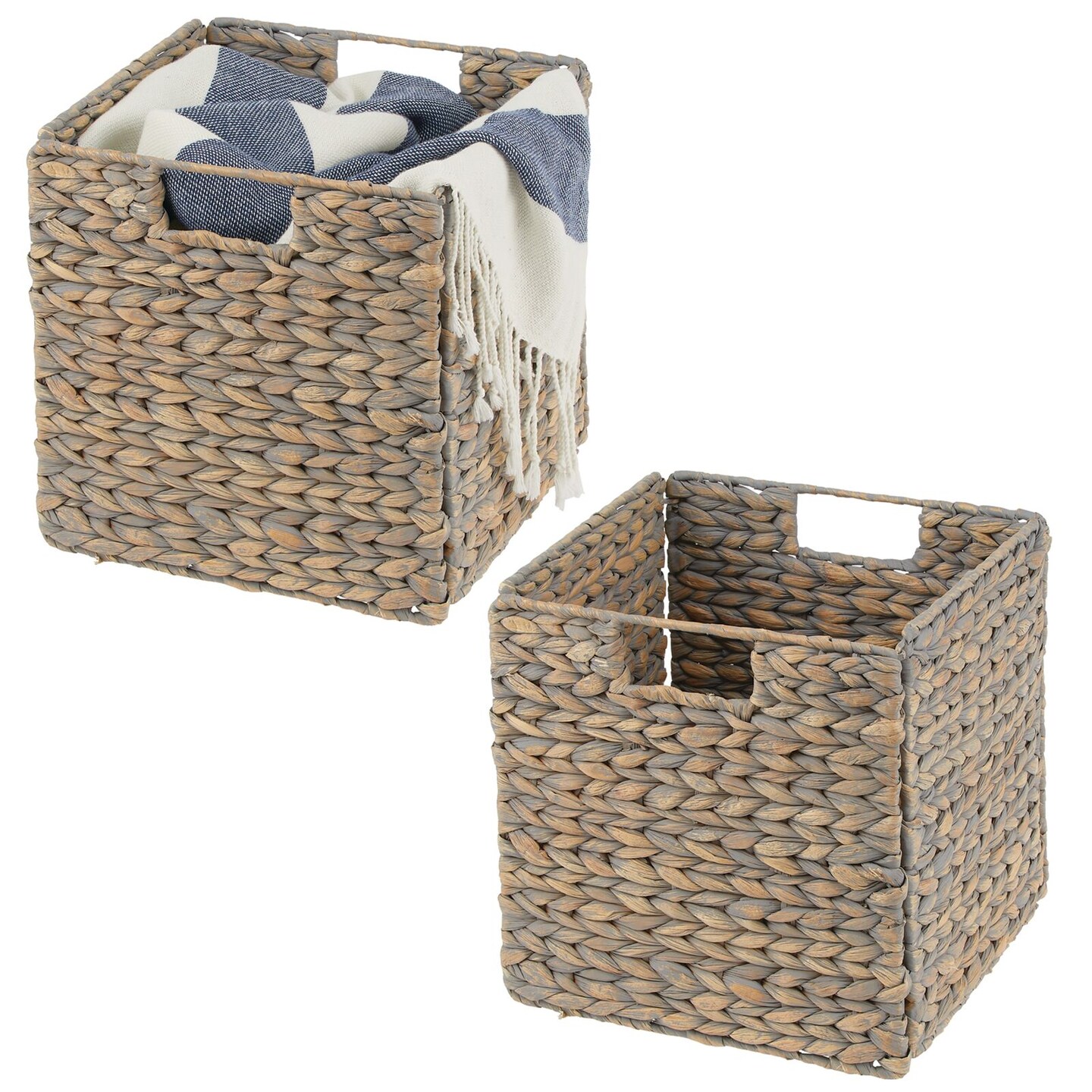 mDesign Large Woven Hyacinth Home Storage Basket for Cube Furniture, 2 Pack