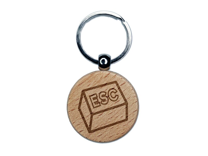 Escape Button Computer Keyboard Funny Engraved Wood Round Keychain Tag Charm