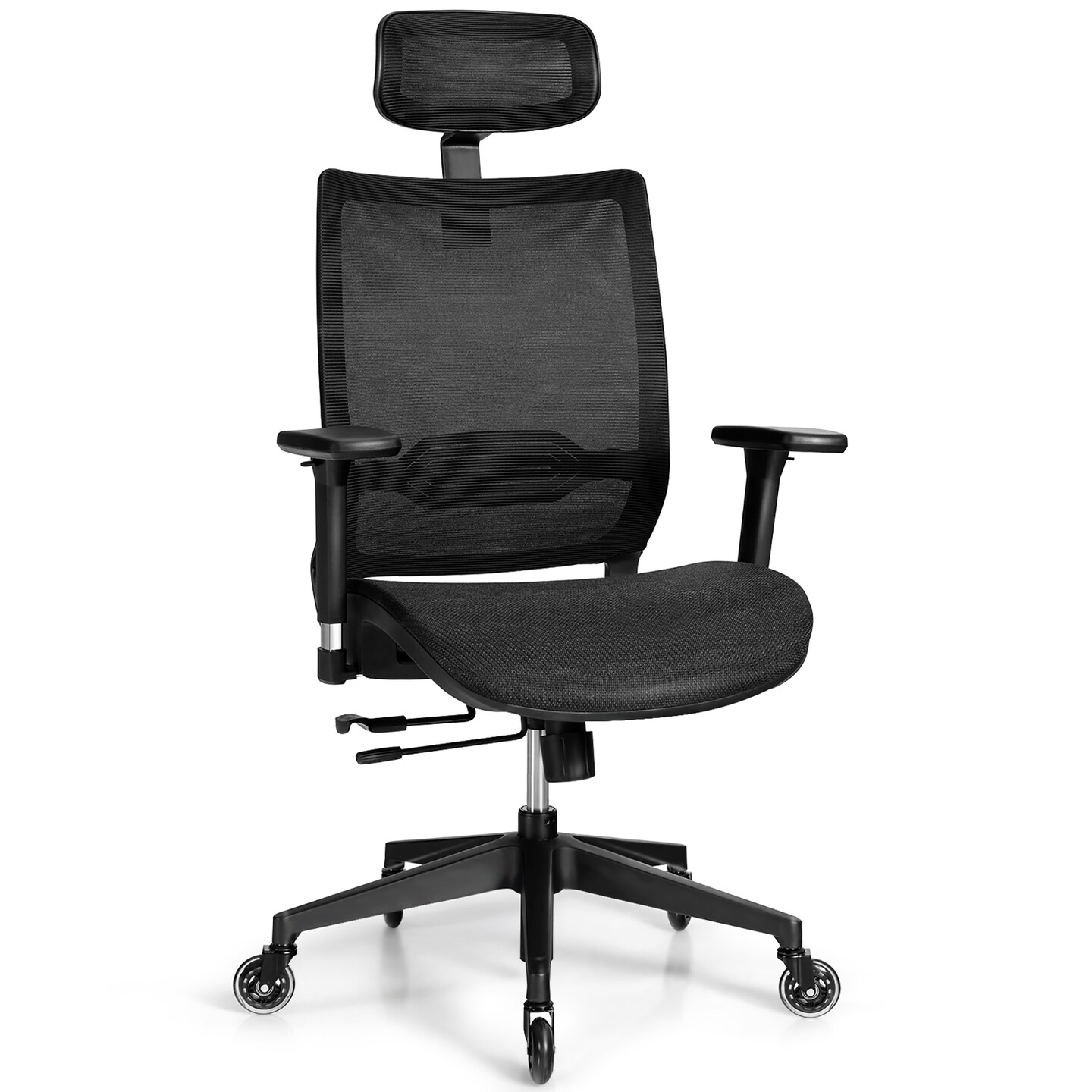 Ergonomic Desk Chair with Lumbar Support and Rocking Function-Black | Costway