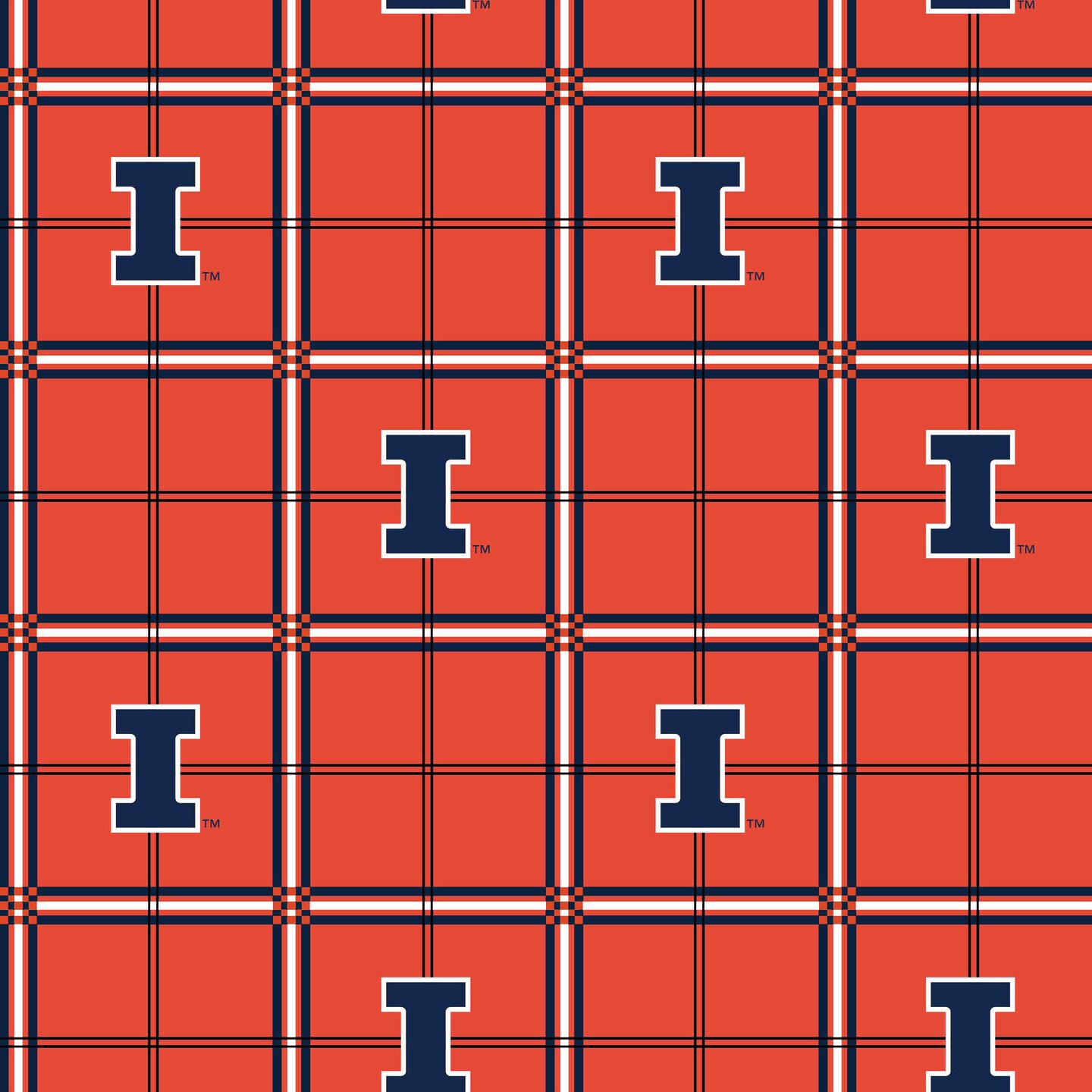 Sykel Enterprises-University of Illinois Flannel Fabric-Illinois Fighting Illini Plaid Cotton Flannel Fabric