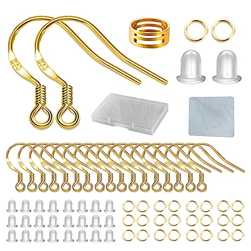 Gold Earring Hooks 80 PCS/40 Pairs, Ear Wires Fish Hooks, 240pcs  Hypo-allergenic Jewelry Findings Parts with Jump Rings and Clear Silicone  Earring Backs Stoppers for DIY Jewelry Making (14K Gold)