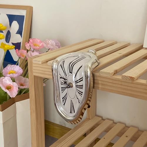 Salvador Dali Melting Clock, Watch Melted Clock for Decorative Home Office Shelf Desk Table Funny Creative Gift, Rome Silver