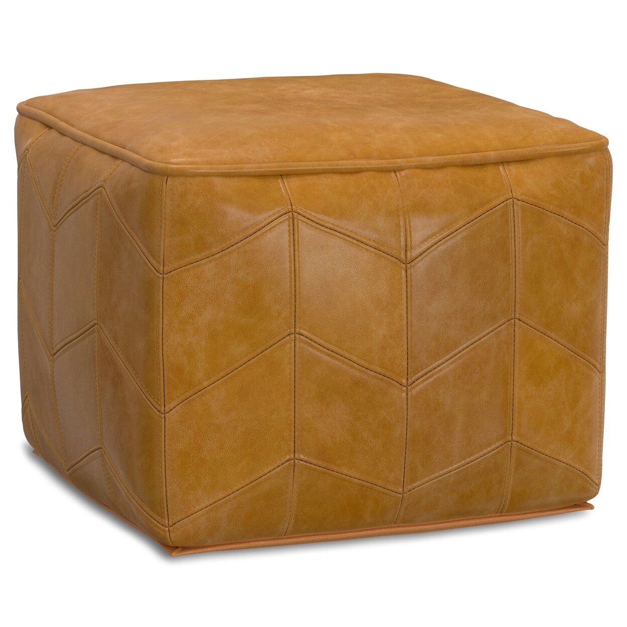 Morden Square Pouf Genuine Leather Chevron Ottoman Accent Seat